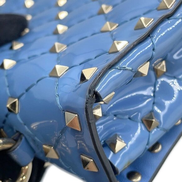 Valentino Garavani Rock Studded Spike Bag Size Small Patent Leather Blue - Picture 16 of 16